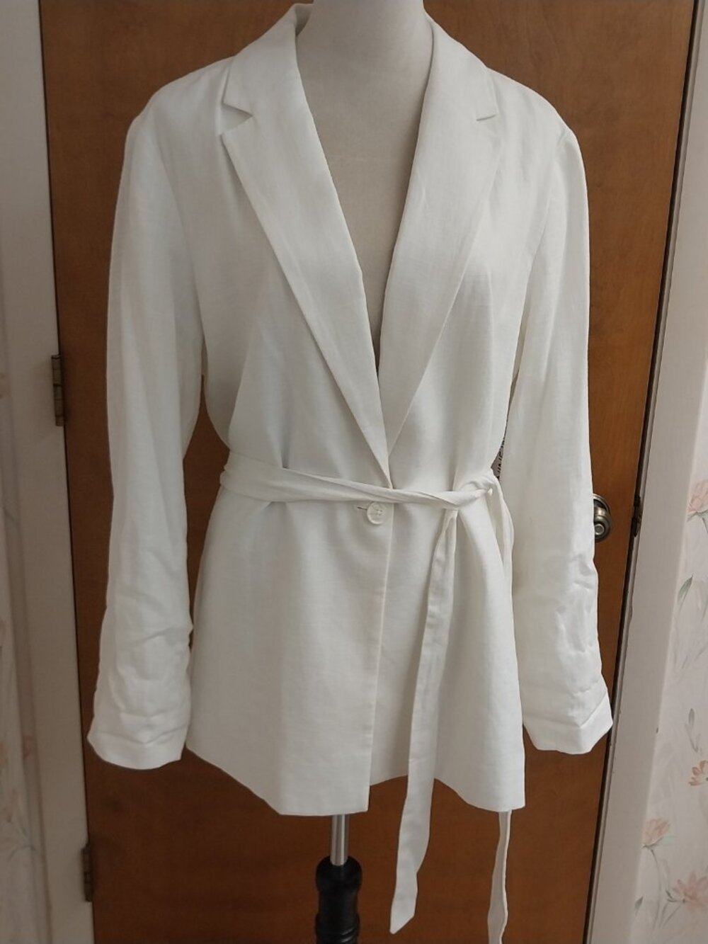 NWT NINE WEST LINEN BLEND LONG LINE BLAZER WITH TIE BELT SIZE XL